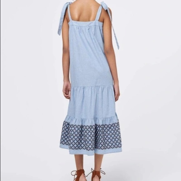 Rebecca Minkoff Lucy Embroidered-hem Midi Dress In Blue Chambray Size Small - Picture 9 of 9